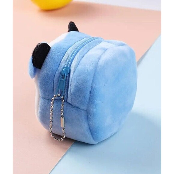 BLUE Fur PANDA Bear Coin Purse STITCHED Eyes Nose 3D Black ears Bow - Picture 2 of 6